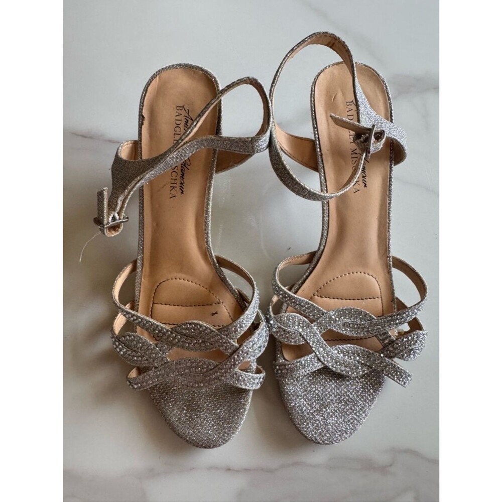 Badgley Mischka American Glamour Rhinestone Heels Ankle Strap Size 7.5W